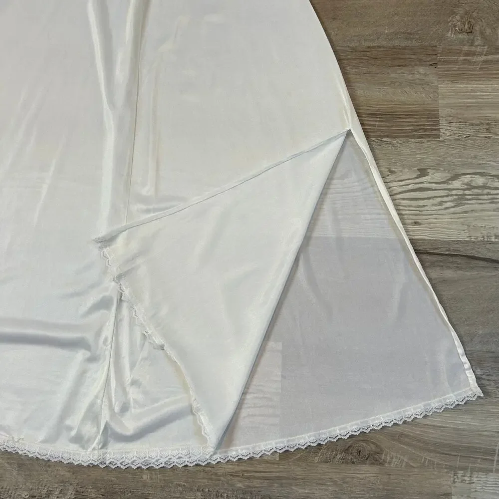 Vintage By McLin White Nylon Slip Skirt Lace Hem 36” Long Coquette Medium - Picture 4 of 8